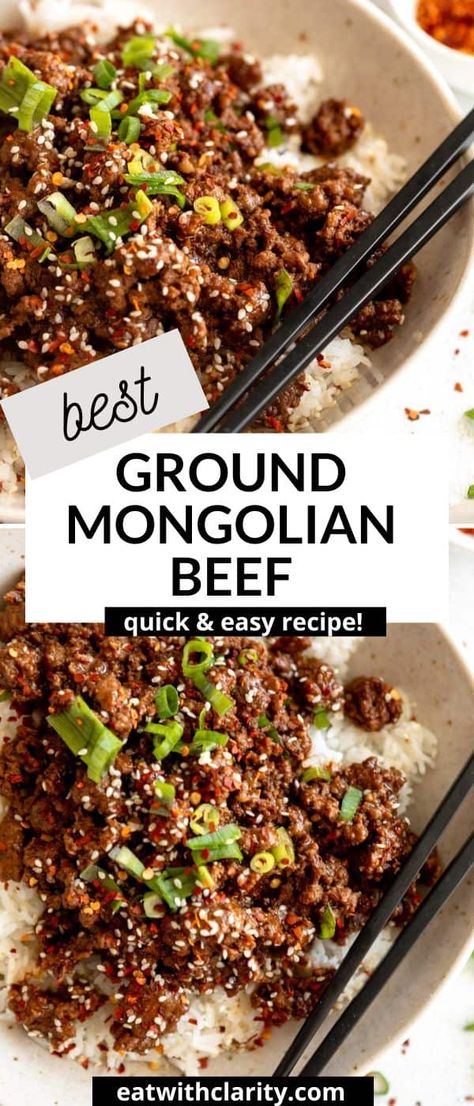 This gluten free Mongolian ground beef is an easy to make dinner recipe that is high protein, perfect for meal prep, low carb and gluten free. Gluten Free Dinner Ideas Ground Beef, Easy Dinner Recipes For Two Dairy Free, Organic Beef Recipes, Ground Axis Meat Recipes, Health Dinner Recipes Beef, Gluten Free Mongolian Beef Recipe, Mongolian Beef Meal Prep, Easy Meal Prep Lunches High Protein, Gf And Df Dinner Recipes