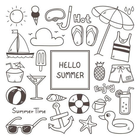 Cute Summer Drawings Easy, Summer Drawing Ideas, Doodles Summer, December Bujo, 2023 Bujo, Summer Doodles, Doodle Kids, Drawing Hacks, Travel Journaling