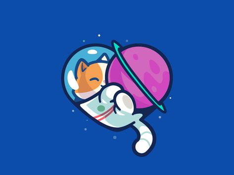 Space cat by Carlos Puentes | cpuentesdesign on Dribbble Lyric Illustration, Space Graphics, Space Animals, Space Cat, Dessin Adorable, 로고 디자인, Cat Drawing, 귀여운 동물, Animal Illustration