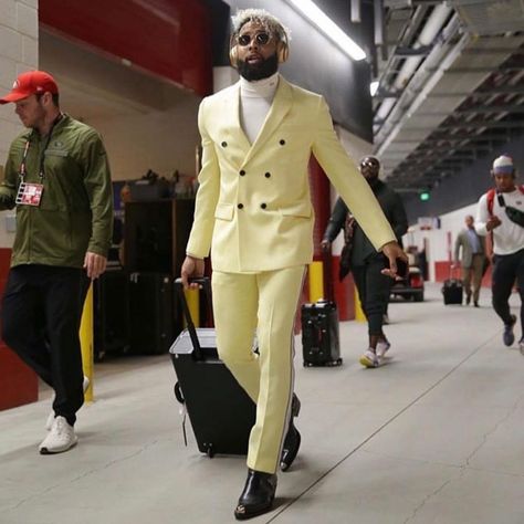 Odell Beckham Jr on Instagram: “Can’t describe what my life is like when they ask about it....” Yellow Prom Suit, Yellow Suit Men, Destination Wedding Suits, Yellow Suit, Odell Beckham, Odell Beckham Jr, Beckham Jr, Mens Attire, American Football Players