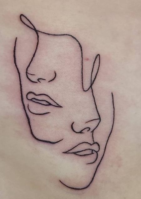 Linework Face Tattoo, Linework Art, Two Face Tattoo, Linework Tattoo, Linework Tattoo Design, Simple Linework Tattoos, Continuous Line Tattoo, Face Tattoos For Women, Dove Tattoo