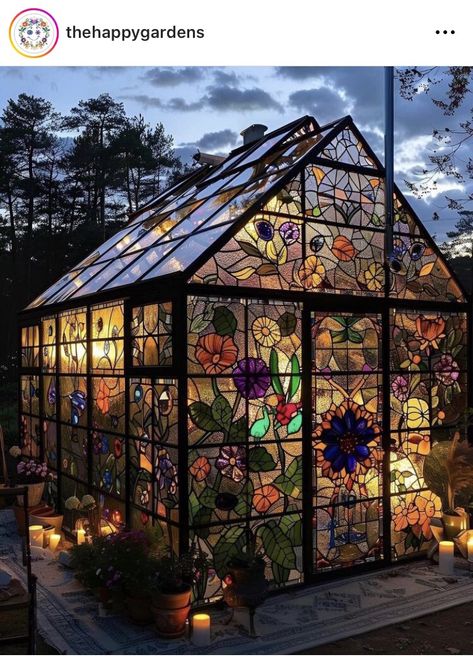 Greenhouse Attached To House, Glass Greenhouse, Cottage Witch, Stained Glass Studio, Home Greenhouse, Project Board, Garden Greenhouse, Tiny Cabin, Diy Garden Projects