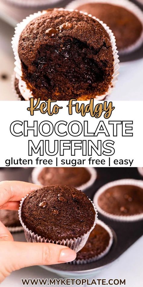 These keto chocolate muffins are super rich and incredibly fluffy. Loaded with chocolate chips, these coconut flour muffins are easy to make, perfectly moist, and pair wonderfully with a cup of coffee in the morning! If you love muffins, you’ll adore this recipe! These keto muffins have an intense chocolate flavor and are ready in less than 30 minutes from start to finish. Enjoy a delicious guilt-free treat that’s perfect for breakfast or a snack! Coconut Flour Chocolate Chip Muffins, Keto Chocolate Muffins, Chocolate Muffins Moist, Gluten Free Chocolate Muffins, Coconut Flour Muffins, Keto Muffins, Almond Flour Muffins, Coffee Cake Muffins, Keto Chocolate Chips