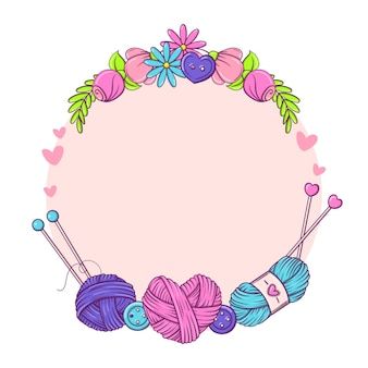 Premium Vector | Ball of yarn and needles in doodle style isolated on white background. Kids Construction, 3d Paper Flowers, Handmade Logo, Turkey Crafts, Craft Logo, Cool Paper Crafts, Paper Flower Crafts, Cute Frames, Wall Hanging Crafts