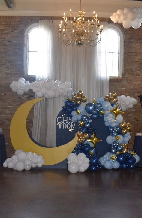 Night Under The Stars Theme Prom, Under The Stars Prom Theme, Under The Stars Theme, Grad Themes, Farewell Dance, Grad Decorations, School Dance Themes, Starry Night Prom, Prom Decorations