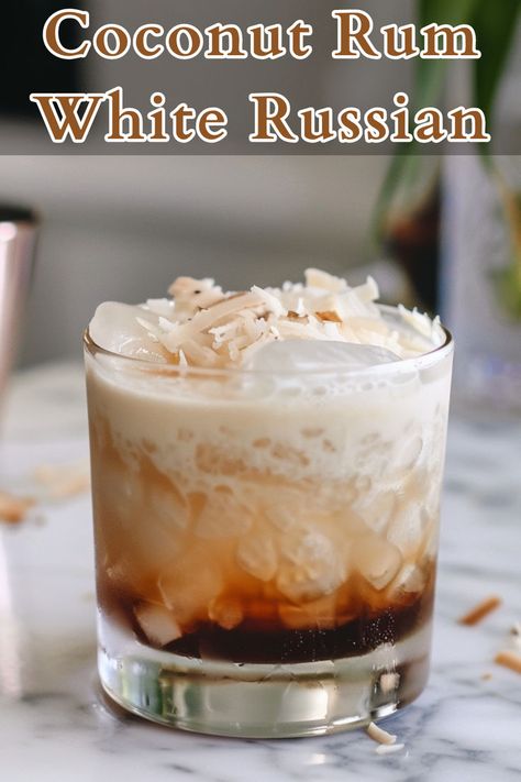 Indulge in the tropical twist of a Coconut Rum White Russian, a delightful variation on the classic cocktail. This smooth, creamy drink combines the rich flavors of coconut rum and coffee liqueur with the velvety texture of coconut milk, offering a refreshing and exotic experience in every sip. Coconut Milk Cocktail, Coconut Rum Recipes, Coconut Milk Drink, Rum Drinks Recipes, Cocktail Drinks Alcoholic, Rum Recipes, Coconut Drinks, Coffee Liqueur, Mixed Drinks Alcohol