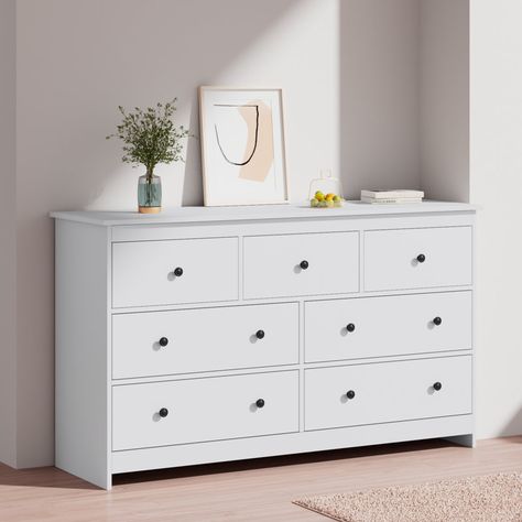 Winston Porter Moad 7 - Drawer Dresser & Reviews | Wayfair Nyc Rooms, Organizing Clothes, White Chest Of Drawers, Large Dresser, Wide Dresser, 7 Drawer Dresser, Dresser Chest, Display Photos, Teen Bedroom Furniture