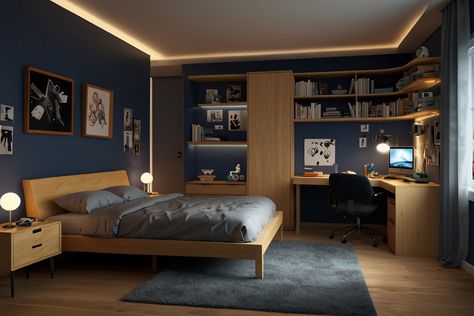 50 Modern Boys' Bedroom Design Ideas Boys Modern Bedroom, Modern Boys Bedroom, Teenager Bedroom Boy, Sport Bedroom, Boys Room Design, Bedroom Redesign, Home Studio Setup, Boy Bedroom Design, Teen Boy Bedroom