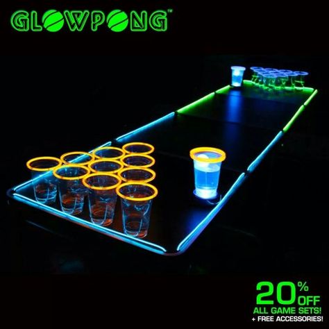 Neon Birthday Party For Teens Games, Glow In The Dark Beer Pong, Outdoor Glow In The Dark Party, Glow In The Dark Games, Glow Party Games, Glow Theme Party, Drunk Games, Festival Themed Party, Glow In Dark Party