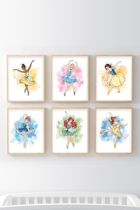 Disney Ballerina Princess Girls Room Wall Art Disney Princess Ballerinas, Disney Princess Bedroom Ideas, Girls Disney Bedroom, Princess Playroom, Elsa Room, Disney Princess Room Decor, Disney Princess Wall Art, Princess Kids Room, Paint Therapy