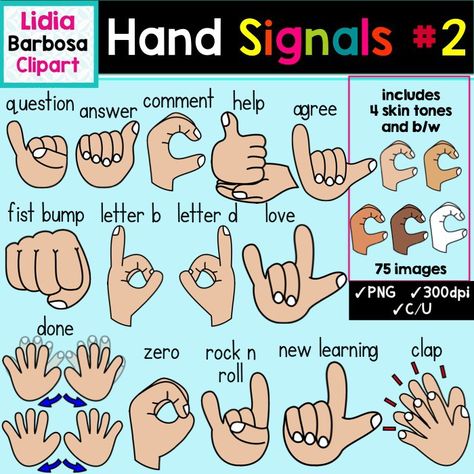 I finally posted my second set of classroom hand signals clipart. These hand signals will help you create meaningful visuals for your classroom activities. I included 4 multicultural skin tones and… Sign Language For Classroom, Classroom Hand Signals, Ok Hand Sign, Hand Sign Language, Sign Language Chart, Sign Language For Kids, Alphabet Signs, Sign Language Words, British Sign Language