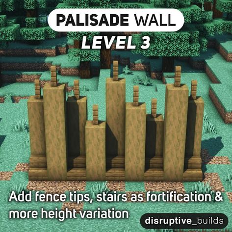 Here is a Palisade Wall design with 4 levels of detail! : DetailCraft Palisade Wall Minecraft, Palisade Minecraft, Minecraft Building Techniques, Minecraft Palisade Wall, Minecraft Palisade, Walls Minecraft Designs, Wall Minecraft Designs, Wall Ideas Minecraft, Minecraft Fence Designs