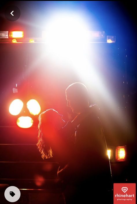 Paramedic Engagement Photos, Ems Engagement Photos, Law Enforcement Engagement Pictures, Firefighter Wedding Photos, Firefighter Engagement Pictures, Cop Wedding, Preschool Firefighter, Firefighter Engagement, Police Wedding