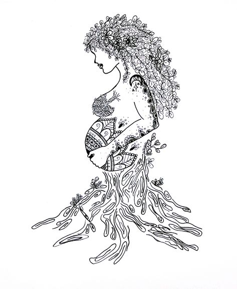 Mother Nature Drawing Goddesses, Mother Nature Sketch, Mother Nature Tattoos Goddesses, Mother Earth Drawing, Goddess Tattoos, Nature Digital Art, Mother Nature Goddess, Mother Earth Art, Mother Nature Tattoos