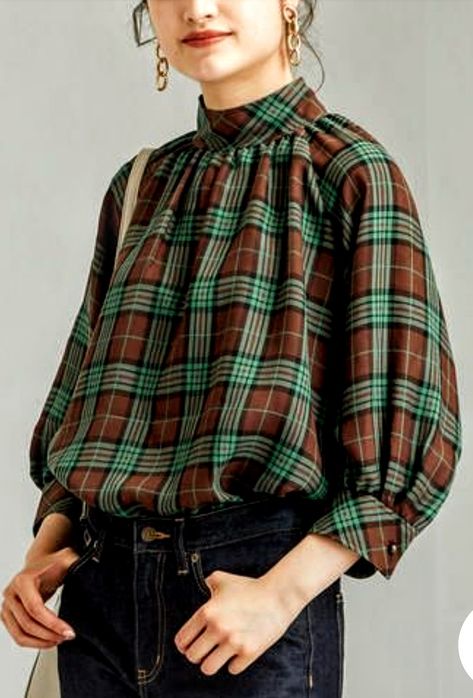 Tartan Blouse, Home Relaxing, Fitted Jeans, Blouse Casual Fashion, Fashion Top Outfits, Fashion Tops Blouse, Embroidery Designs Fashion, Fancy Blouses, Fancy Dress Design