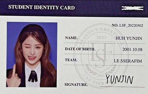 Le Sserafim Yunjin Photocard, Sakura Photocard, Yunjin Photocard, Student Id Card, Yearbook Photoshoot, Le Sserafim Yunjin, Student Id, Member Card, Id Card Template