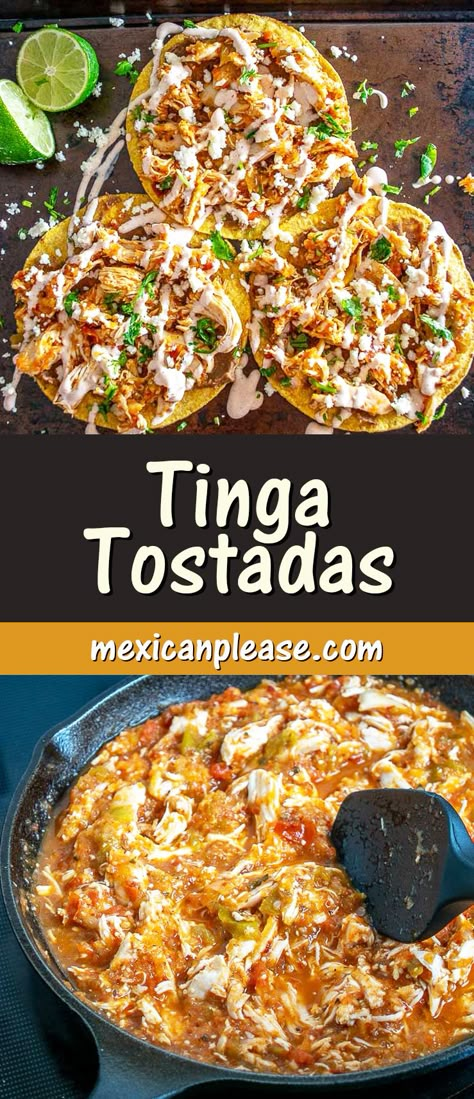 Tinga Tostadas, Tinga Recipe, Chicken Tinga Recipe, Tostada Recipes, Hispanic Food, Latin Food, Mexican Food Recipes Authentic, Mexican Dishes, Main Meals