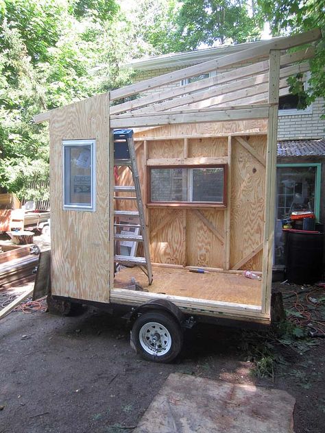 building the cub via Tiny House Blog Small Cottage Plans, Camping Truck, Homemade Camper, Diy Camper Trailer, Tiny House Camper, Fishing Shack, Diy Cabin, Tiny House Blog, Tiny Office