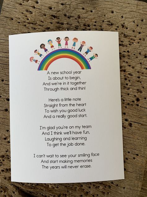 Excited to share this item from my #etsy shop: Back To School Card for Students from Teacher - Digital File - Welcome Poems, Back To School Poem, Poems About School, Welcome To Kindergarten, School Card, Student Teacher Gifts, Back Message, First Year Student, Teaching Special Education