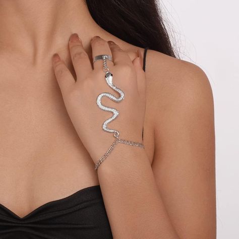 Amazon.com: Jumwrit Hand Chain Bracelet Boho Snake Finger Ring Bracelet Slave Hand Harness Dainty Bracelet with Open Band Ring for Women Girls(Silver) : Clothing, Shoes & Jewelry Silver Snake Bracelet, Finger Bracelets, Hand Harness, Hand Chain Bracelet, Ring Bracelet Chain, Snake Pendant, Snake Jewelry, Snake Bracelet, Hand Bracelet