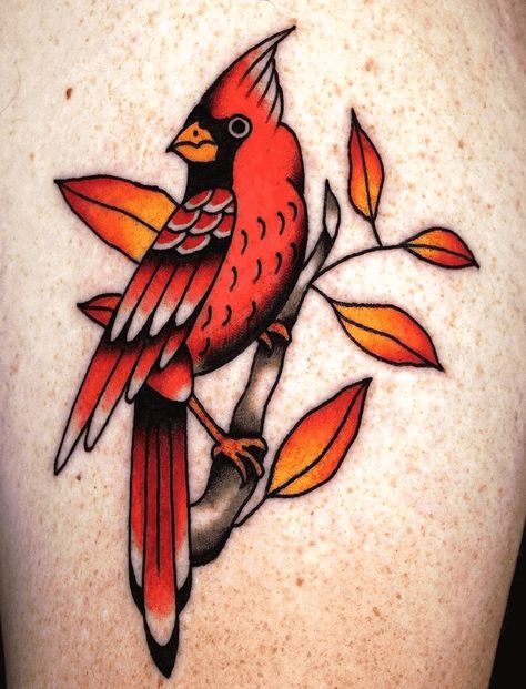 Cardinal Tattoo Design Images (Cardinal Ink Design Ideas) Cardinal Tattoo Traditional Style, Cardinal Tattoo Forearm, Vintage Cardinal Tattoo, Traditional Style Bird Tattoo, Cardinal Hand Tattoo, Cardinal On Branch Tattoo, Cardinal Tattoo Traditional, American Traditional Cardinal Tattoo, Cardinal Tattoo For Men