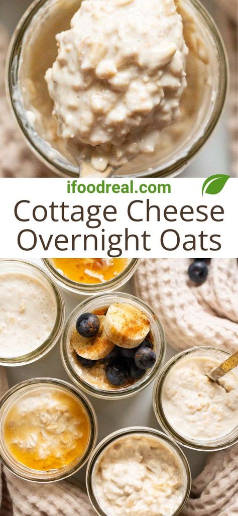 Extra creamy Cottage Cheese Overnight Oats blend up in 5 minutes with just 5 ingredients. Let them set and enjoy a healthy breakfast or snack packed with 11 grams of protein! Overnight Oats With Cottage Cheese, Cottage Cheese Overnight Oats, Blended Cottage Cheese, 30 Minute Meals Healthy, Overnight Oats Healthy, Cottage Cheese Recipes, Overnight Oatmeal, Healthy Strawberry, A Healthy Breakfast