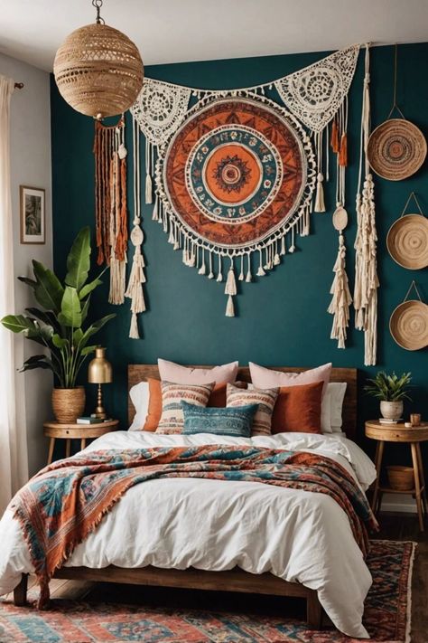 Boho Art Ideas, Bedroom Art Work, Boho Bedroom Art, Bedroom Art Ideas, Bedroom Inspirations Aesthetic, Art Work Ideas, Boho Style Bedroom Decor, Funky Bedroom Decor, Funky Bedroom