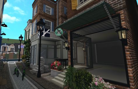 Town Build Bloxburg, Bloxburg Build Ideas Town, Ad Decals Bloxburg, Nyc Bloxburg Town, City Inspo Bloxburg, Bloxburg Town Realistic, Nyc In Bloxburg, Apartment Bloxburg Exterior, Bloxburg City Buildings Idea