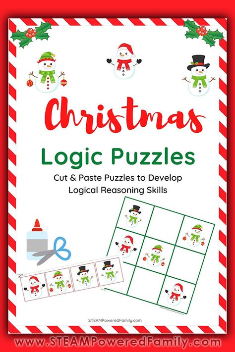 Christmas Math Logic Puzzles to build logic and critical thinking skills for students. Includes free secular printable for home or classroom. Today our world is facing an ever increasing demand for STEM jobs and creative problem solvers. Logical reasoning puzzles and games like these will help kids think critically about a situation and work out possible solutions rather than relying on rote memorization. Click to learn more and access the printable sign up! #ChristmasMath #MathLogicPuzzle #Math Christmas Logic Puzzles, Stem Jobs, Skills For Students, Logic And Critical Thinking, Math Logic Puzzles, Logical Reasoning, Homeschool Lesson Plans, List Of Skills, Christmas Puzzle