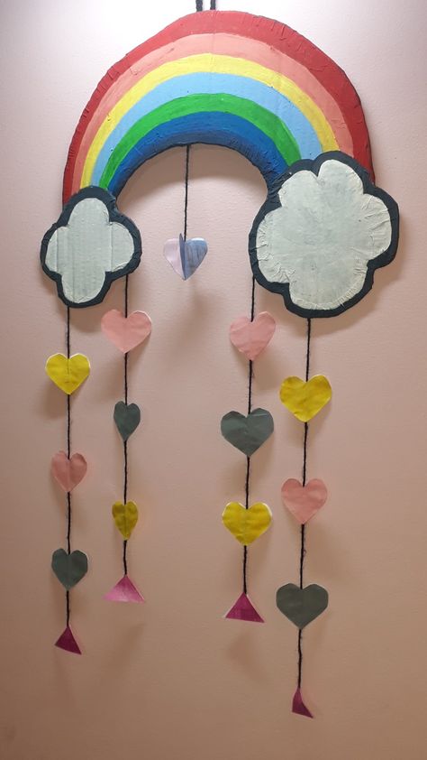 Cardboard Rainbow, Cardboard Diy, Rainbow Wall Hanging, Wall Decor Design, Rainbow Wall, Wall Hanging, Rainbow, Wall Decor, Wall