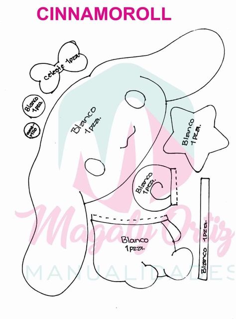 Sanrio Felt Pattern, Cinnamoroll Template, Felt Plushies Pattern, Diy Toys Easy, Sanrio Diy, Kawaii Felt, Felt Animal Pattern, Paper Doll Printable Templates, Felt Doll Patterns