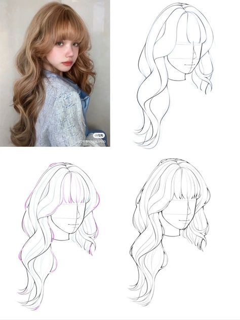 Elven Royalty, Face Framing Layers With Bangs, Layers With Bangs, 15 Hairstyles, Catrina Tattoo, Drawing Hair Tutorial, Hair Illustration, Framing Layers, Hair Sketch