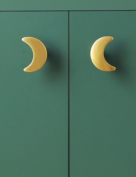 These adorable moon-shaped knobs will add a whimsical and mystical look to your cabinets and drawers! Perfect for a boho-chic interior style or a child's room they are sure to add some fun and beauty to the scheme! They measure 31mm W x 45mm H Delivery FREE delivery to most countries! Lead time: Please allow up to 4 weeks for delivery, however it is usually much faster than this.  Please contact us if you have any questions! :) Please be aware of your customs thresholds as these will be sent fro Furniture Knobs Boho Nursiry, Moon Door Handle, Moon And Star Drawer Pulls, Newborn Bedroom, Hardware For Cabinets, Bedroom Girly, Furniture Hardware Drawer Pulls, Simple Door, Kids Dresser