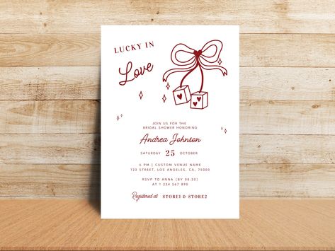 Editable Lucky in Love Bridal Shower Invitation - Digital Dice Bow Bridal Shower Invite - DIY Vegas Casino Bridal Shower Invitation Template by lovelyvibezzzzz on Etsy Pretty Ribbon, Singles Events, Carton Invitation, Lucky In Love, Vegas Casino, Invitation Digital, Bridal Shower Invitation, Bridal Shower Decorations, Bridal Shower Invitations