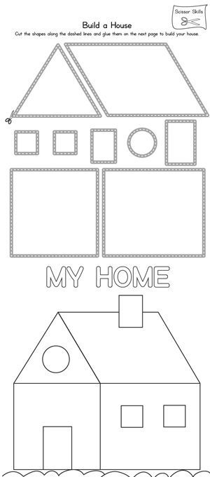 **FREE** House Scissor Practice Worksheet. Practice scissor skills by building a house in this printable worksheet. Preschool Scissors Practice, Cats Crafts, Preschool Fine Motor, Shapes Worksheets, Creative Curriculum, Scissor Skills, Preschool Printables, Preschool Activity, Teaching Materials