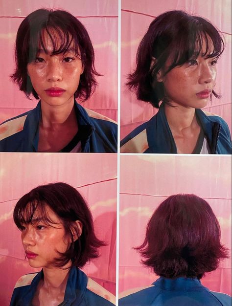 •°. *࿐ squid game , actor , number 67 , pretty women , netflix , hoyeon jung , model Hoyeon Jung, Squid Game, Short Hair, A Woman, Hair, Pink, On Instagram, Blue, Instagram