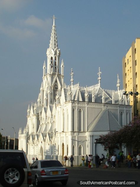 Makes my jaw drop everytime I see it! White Gothic cathedral, Ermita Church in Cali, Colombia. White Cathedral, White Gothic, Cathedral Basilica, Church Pictures, Colombia South America, Gothic Cathedrals, Gothic Cathedral, Gothic Church, Sacred Architecture