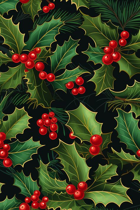 Embrace the festive spirit with this enchanting holly pattern, a timeless symbol of Christmas and holiday cheer. Adorned with vibrant red berries and lush green leaves, this design captures the essence of tradition and celebration. Perfect for adding a touch of seasonal magic to your holiday decor, attire, and accessories. Holly Pattern, Christmas Papers, Xmas Theme, Calendar Pictures, Christmas Iphone, Christmas Wallpaper Backgrounds, Christmas Phone Wallpaper, Cute Christmas Wallpaper, Leaf Images