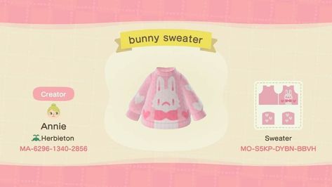 Created by @dearanipii on Twitter Bunny Sweater, Animal Crossing Qr Codes Clothes, Qr Codes Animal Crossing, New Animal Crossing, Animal Crossing Game, Animal Crossing Qr, New Leaf, An Animal, Qr Code