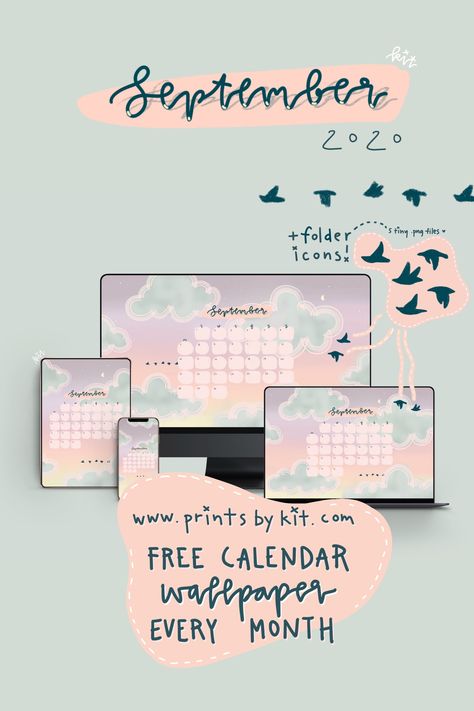 september 2020 free calendar wallpaper kit by kit planneressentials #sewingplanner #quarantineplanner #planneraccessories🥢 Computer Calendar Desktop Wallpapers, Free Desktop Wallpaper Organizer, Free Desktop Icons, Daily Planner App, Downloadable Calendar, Digital Planner Ideas, Free Monthly Calendar, Desktop Wallpaper Calendar, Wallpaper Organizer