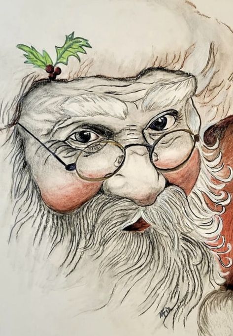 Christmas Sketch, Santa Paintings, Santa Claus Images, Fall Drawings, Drawing Cartoon Faces, Santa Art, Colored Pencil Artwork, Drawing Examples, Christmas Artwork