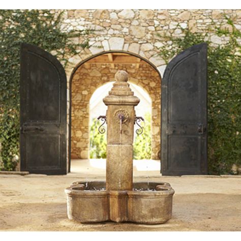 Dream Landscaping, French Stone House, Spanish Fountain, Courtyard Fountain, French Fountains, Grand House, Concrete Fountains, Patina Farm, Forest Brown