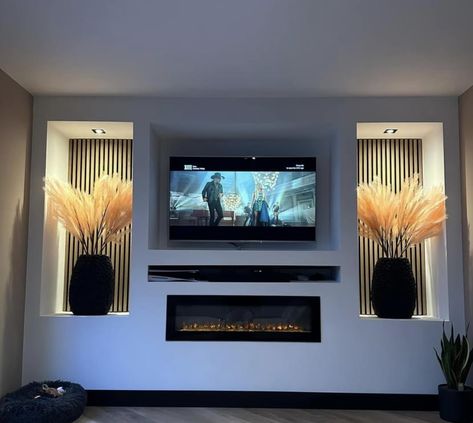 Fireplace Feature Wall, Living Room Wall Designs, Feature Wall Living Room, Condo Living Room, Living Room Wall Units, Latest Living Room Designs, Home Hall Design, Living Room Decor Fireplace, Living Room Design Inspiration