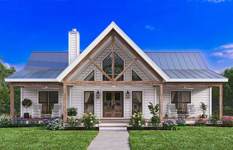 This popular Country-style... - America's Best House Plans House Plans With Natural Light, American Style Homes, Cabin Build, Barndominium Interior, Barn Style House Plans, Ivy House, Country House Plan, Cottage Plan, Farmhouse House