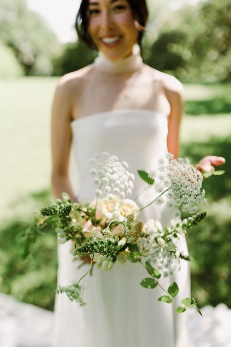 Bridal bouquet filled with Queen Anne's lace and pink foxglove at a Mattie's Austin Texas wedding. Queen Annes Lace Bridal Bouquet, Queen Anne Lace Bouquet, Foxglove Wedding Flowers, Queen Anne’s Lace Bridal Bouquet, Queen Annes Lace Bouquet, Pink Foxglove, Lace Bouquet, Contemporary Bridal, Austin Texas Wedding