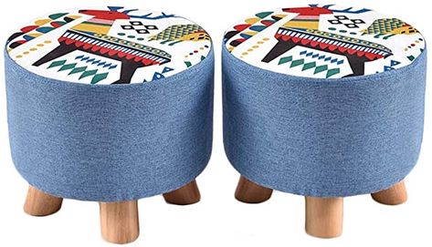 HOMEH Non-Slip Ottomans Strong Wood Legs Round Sofa Pouffe Stool with Padded Cushion for Living Room Hallway (Pack of 2) (Color : #5) Bench Bedroom, Gray Colour, Footstool Ottoman, Stool Ottoman, Small Bench, Round Sofa, Living Room Stools, Outdoor Ottomans, Shoe Bench