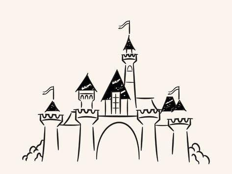 Disneyland Doodle by Rogie on Dribbble Castle Drawing Easy, Disney Castle Drawing, Umbrella Drawing, Disney Doodles, Castle Illustration, Castle Drawing, Disneyland Castle, Doodle Characters, Disney Collage