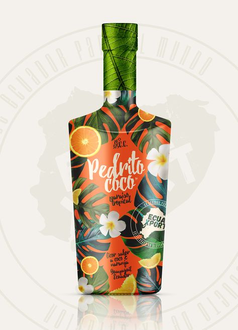 Pedrito Coco Will Have You Feeling Like You're Vacationing in the Tropics — The Dieline | Packaging & Branding Design & Innovation News Flavored Liquor, Coconut Liqueur, Honey Packaging, Juice Packaging, Drinks Brands, Drinks Design, Packing Design, Tea Packaging, Packaging Labels Design