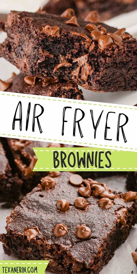 Air Fryer Brownies (super quick, easy, and fudgy!) - Texanerin Baking Air Fryer Brownies, The Best Brownies, Air Fryer Recipes Dessert, New Air Fryer Recipes, Chocolate Peanut Butter Brownies, Dairy Free Brownies, Brownies From Scratch, Brownies Recipe Homemade, Chocolate Fudge Frosting