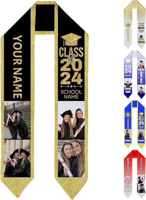 Amazon.com: MEETUHONEY Custom Graduation Stole Class of 2024, 70 Inch Personalized Graduation Sash with Photo Name, 2024 Graduation Gifts : Clothing, Shoes & Jewelry Class Graduation Gifts, Stoles For Graduation, Custom Graduation Stole, Graduation Attire, Graduating College, Graduation Sash, Graduation Party Themes, Great Graduation Gifts, Graduation Stole